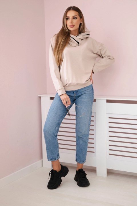 Bluza damska z zamkiem na kapturze beżowa uniwersalny Bluza damska z zamkiem na kapturze beżowa uniwersalny