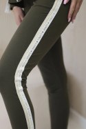 Komplet damski bawełniany z lampasem i ściągaczami khaki uniwersalny
