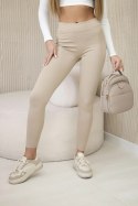 Legginsy damskie prążkowane z wysokim stanem beżowe uniwersalny
