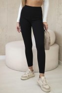 Legginsy damskie prążkowane z wysokim stanem czarne uniwersalny