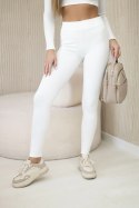 Legginsy damskie prążkowane z wysokim stanem ecru uniwersalny