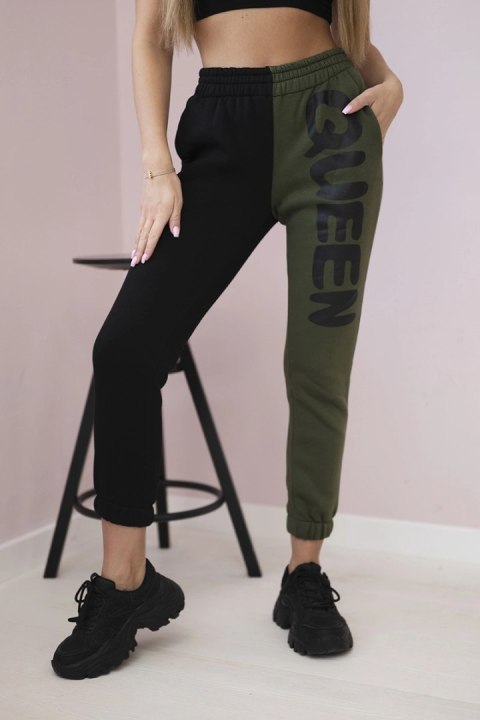 Spodnie damska dresowe z napisem QUEEN khaki uniwersalny Spodnie damska dresowe z napisem QUEEN khaki uniwersalny