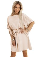 287-38 SOFIA Sukienka motyl z wiązaniem w pasie - CIEMNY BEŻ - L/XL