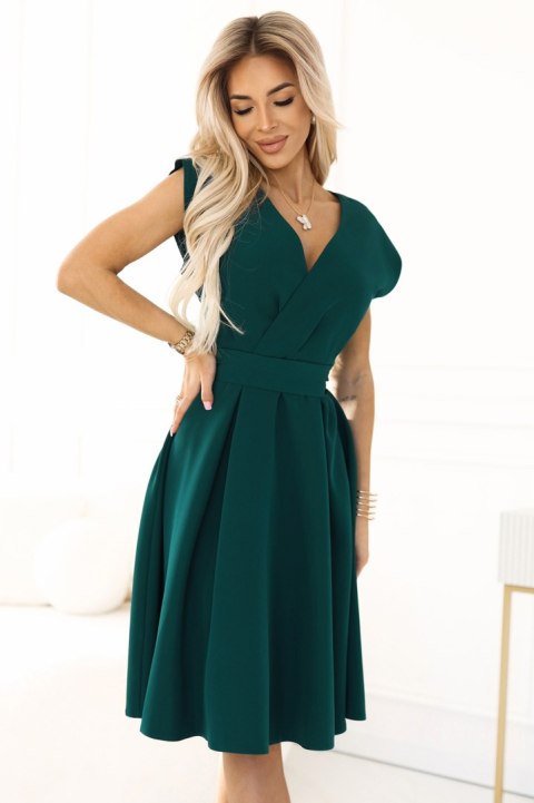 348-11 SCARLETT - rozkloszowana sukienka z kopertowym dekoltem - ZIELONA - XXL 348-11 SCARLETT - rozkloszowana sukienka z kopertowym dekoltem - ZIELONA - XXL
