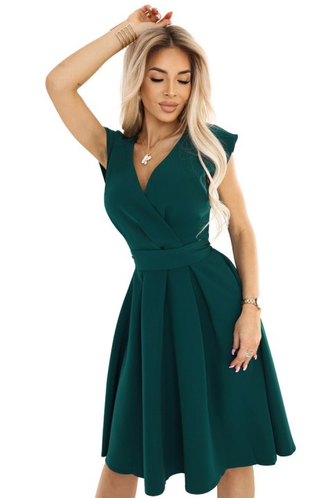 348-11 SCARLETT - rozkloszowana sukienka z kopertowym dekoltem - ZIELONA - XXL 348-11 SCARLETT - rozkloszowana sukienka z kopertowym dekoltem - ZIELONA - XXL
