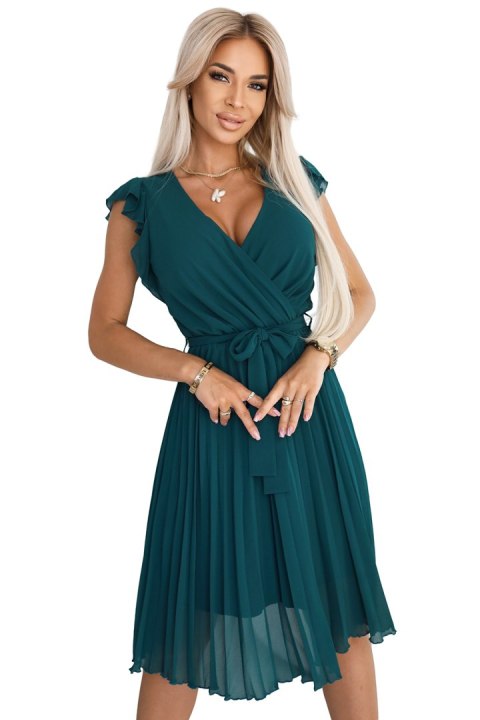 374-8 POLINA Plisowana sukienka z dekoltem i falbankami - ZIELONA - XL 374-8 POLINA Plisowana sukienka z dekoltem i falbankami - ZIELONA - XL