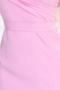 479-10 NINA elegancka sukienka z kopertowym dekoltem, rękawkiem i paskiem - CUKIERKOWY RÓŻ - XL