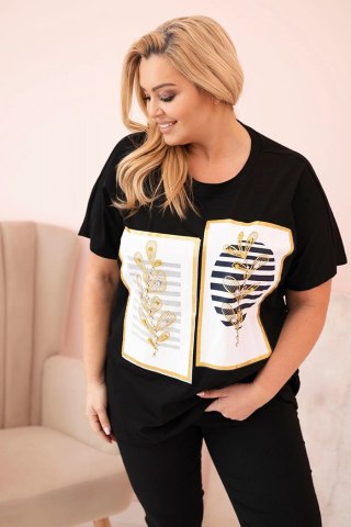 Bluzka damska bawełniana Plus Size z dżetami czarny + granatowy uniwersalny