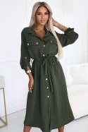 531-5 Szmizjerka midi ze złotymi guzikami i wiązaniem - KHAKI - UNI