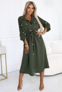 531-5 Szmizjerka midi ze złotymi guzikami i wiązaniem - KHAKI - UNI