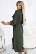 531-5 Szmizjerka midi ze złotymi guzikami i wiązaniem - KHAKI - UNI