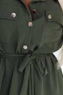 531-5 Szmizjerka midi ze złotymi guzikami i wiązaniem - KHAKI - UNI