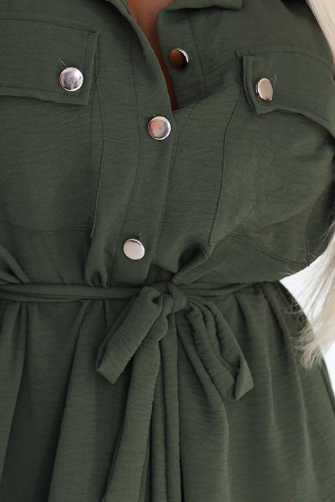531-5 Szmizjerka midi ze złotymi guzikami i wiązaniem - KHAKI - UNI 531-5 Szmizjerka midi ze złotymi guzikami i wiązaniem - KHAKI - UNI