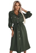 531-5 Szmizjerka midi ze złotymi guzikami i wiązaniem - KHAKI - UNI