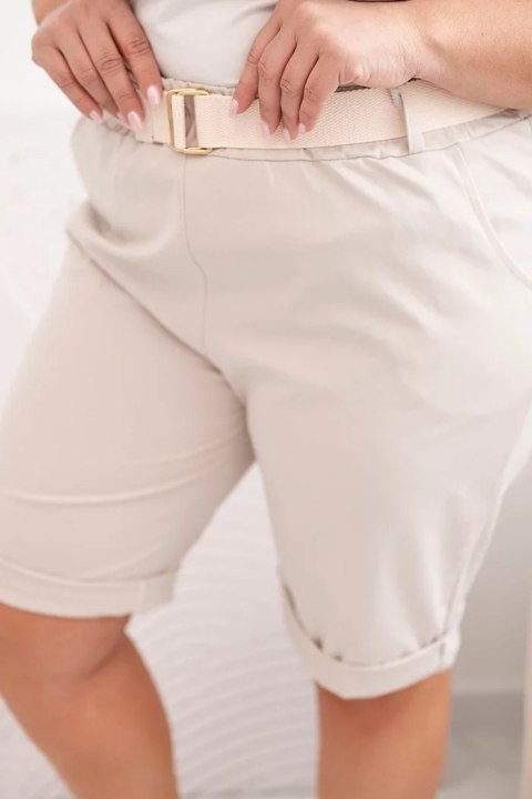 Spodenki damskie bawełniane Plus Size z paskiem beżowe 3XL Spodenki damskie bawełniane Plus Size z paskiem beżowe 3XL