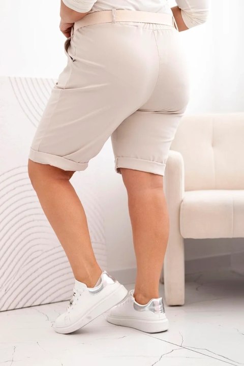 Spodenki damskie bawełniane Plus Size z paskiem beżowe 4XL Spodenki damskie bawełniane Plus Size z paskiem beżowe 4XL