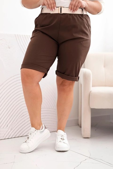 Spodenki damskie bawełniane Plus Size z paskiem brązowe 3XL Spodenki damskie bawełniane Plus Size z paskiem brązowe 3XL