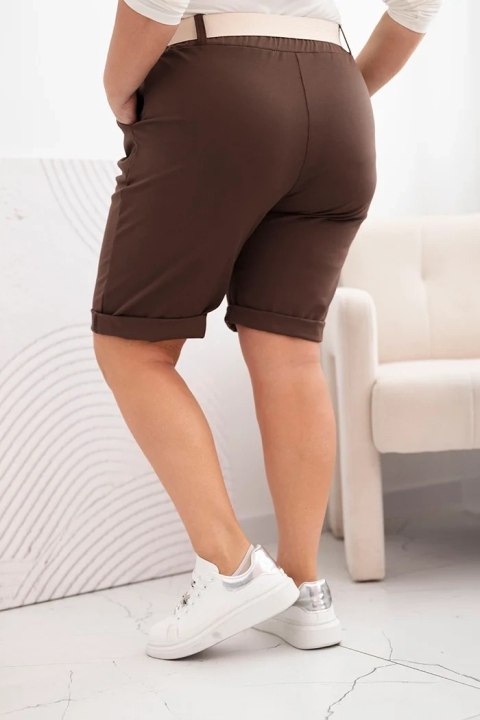 Spodenki damskie bawełniane Plus Size z paskiem brązowe 3XL Spodenki damskie bawełniane Plus Size z paskiem brązowe 3XL