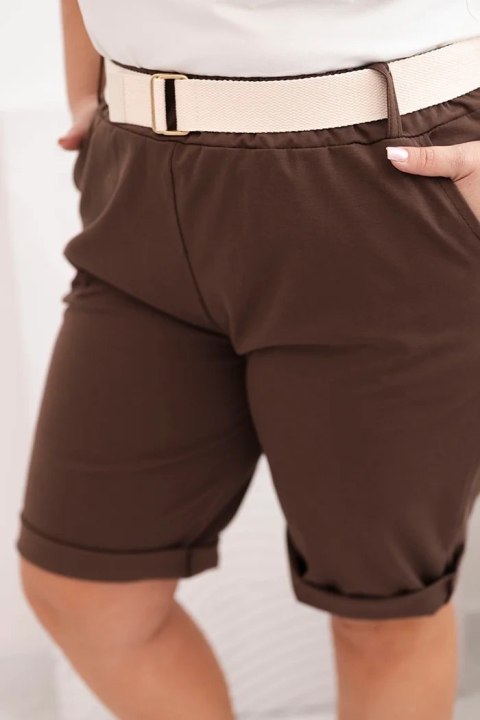 Spodenki damskie bawełniane Plus Size z paskiem brązowe 3XL Spodenki damskie bawełniane Plus Size z paskiem brązowe 3XL
