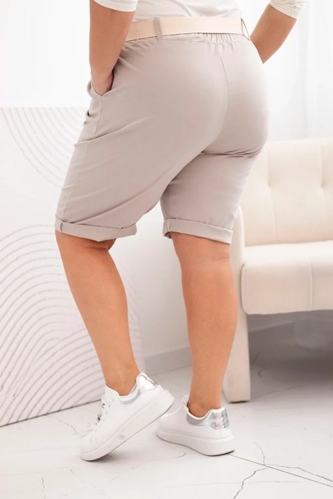 Spodenki damskie bawełniane Plus Size z paskiem ciemno beżowe 3XL