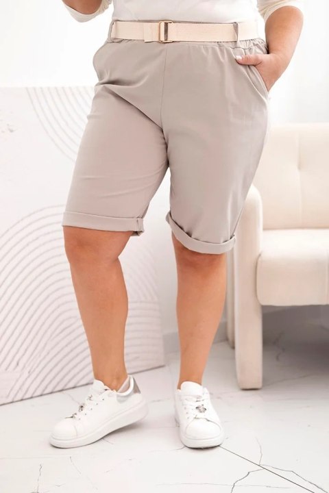 Spodenki damskie bawełniane Plus Size z paskiem ciemno beżowe 6XL