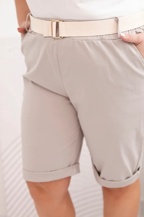 Spodenki damskie bawełniane Plus Size z paskiem ciemno beżowe 6XL