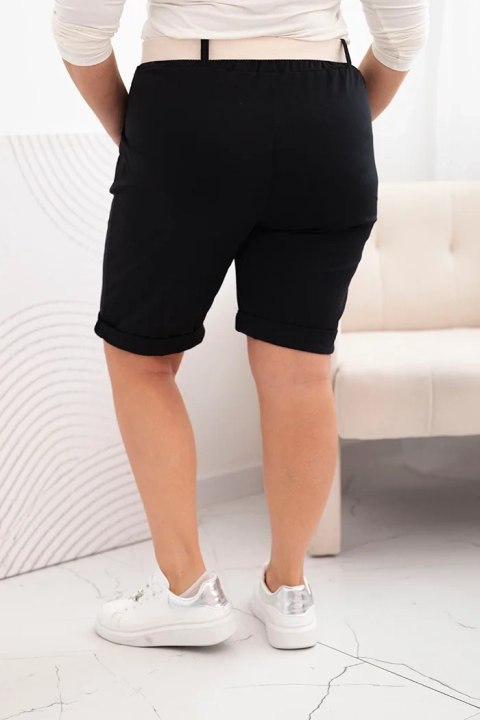 Spodenki damskie bawełniane Plus Size z paskiem czarne 2XL