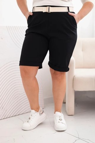 Spodenki damskie bawełniane Plus Size z paskiem czarne 3XL