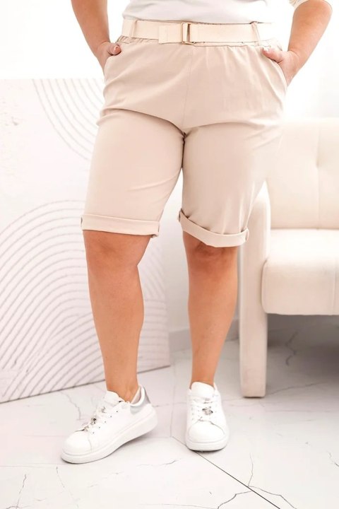 Spodenki damskie bawełniane Plus Size z paskiem jasno beżowe 5XL