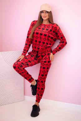 Komplet damski z weluru w monogram czerwony uniwersalny
