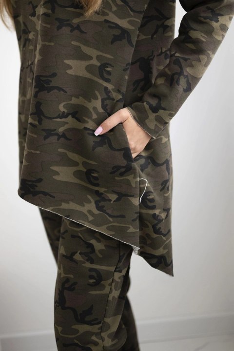 Komplet damski z kapturem i printem moro khaki + zielony uniwersalny Komplet damski z kapturem i printem moro khaki + zielony uniwersalny