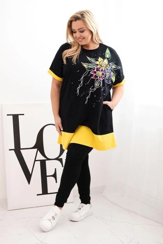 Bluzka damska Plus Size z kwiatowym wzorem i ozdobnymi perełkami żółta uniwersalny