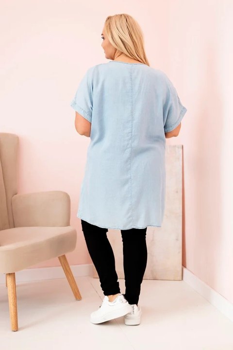 Bluzka damska Plus Size z naszywkami jasno jeansowa uniwersalny