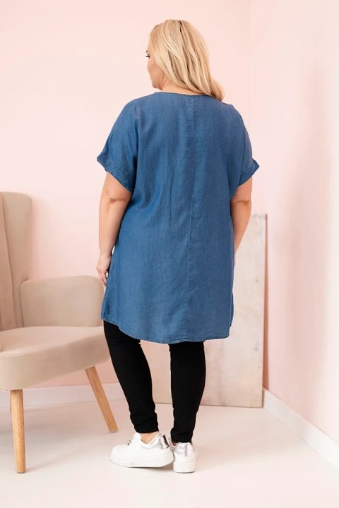 Bluzka damska Plus Size z naszywkami jeansowa uniwersalny