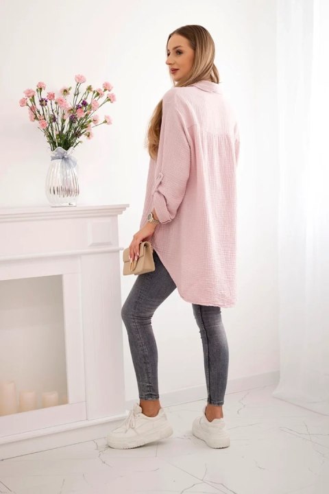 Koszula bawełniana muślinowa Plus Size ciemny pudrowy róż uniwersalny Koszula bawełniana muślinowa Plus Size ciemny pudrowy róż uniwersalny