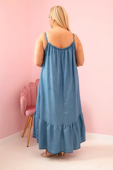 Sukienka damska Plus Size na ramiączkach z falbaną jeansowa uniwersalny Sukienka damska Plus Size na ramiączkach z falbaną jeansowa uniwersalny