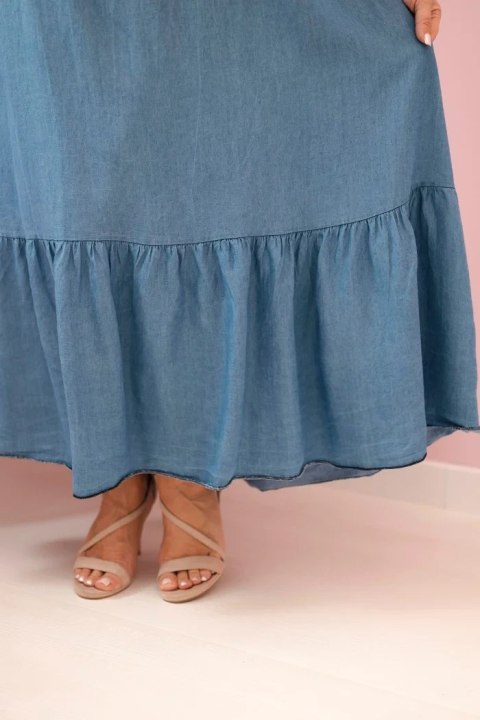 Sukienka damska Plus Size na ramiączkach z falbaną jeansowa uniwersalny Sukienka damska Plus Size na ramiączkach z falbaną jeansowa uniwersalny