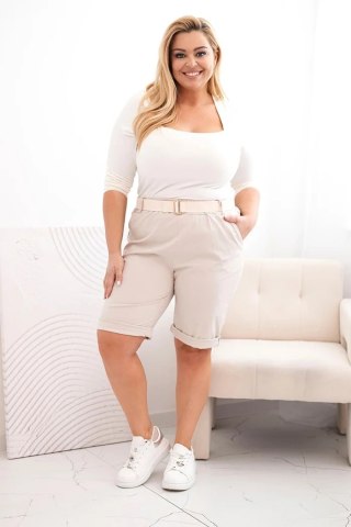 Spodenki damskie bawełniane Plus Size z paskiem beżowe XL