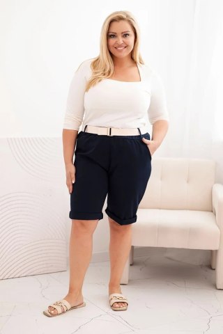 Spodenki damskie bawełniane Plus Size z paskiem granatowe XL
