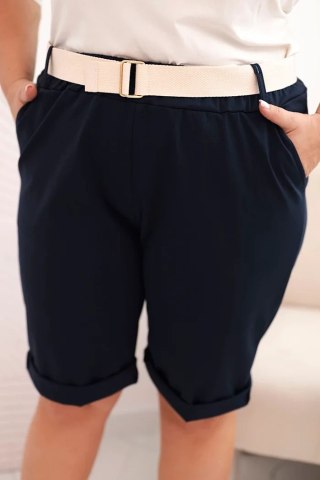 Spodenki damskie bawełniane Plus Size z paskiem granatowe XL
