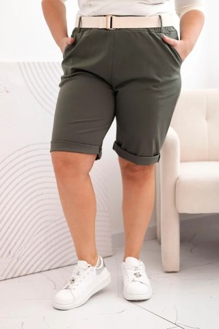 Spodenki damskie bawełniane Plus Size z paskiem khaki XL