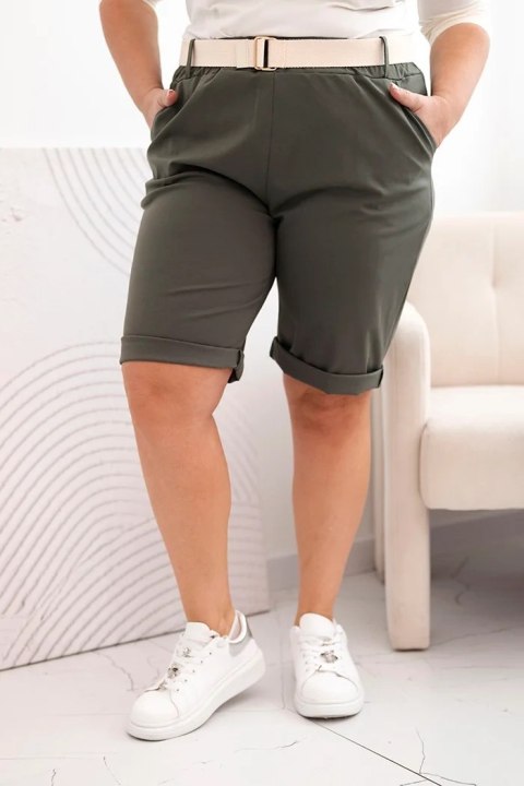 Spodenki damskie bawełniane Plus Size z paskiem khaki XL Spodenki damskie bawełniane Plus Size z paskiem khaki XL