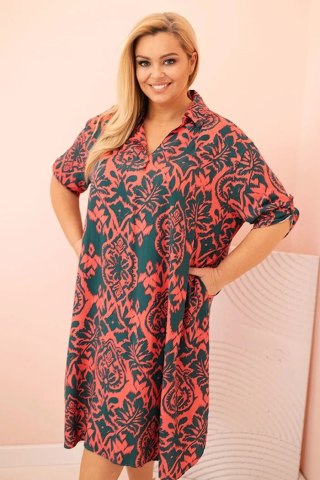 Sukienka damska Plus Size wiskozowa z kołnierzykiem ciemno zielona uniwersalny