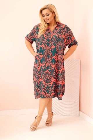 Sukienka damska Plus Size wiskozowa z kołnierzykiem ciemno zielona uniwersalny
