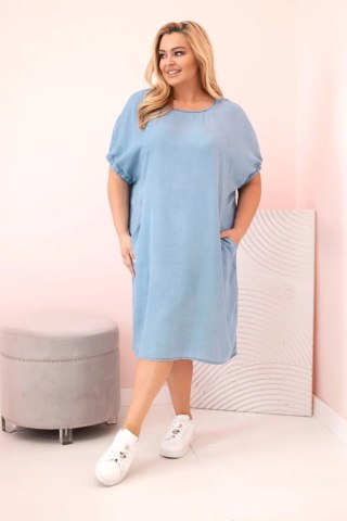 Sukienka damska Plus Size z lyocellu z marszczeniami i kieszeniami jasno jeansowa uniwersalny