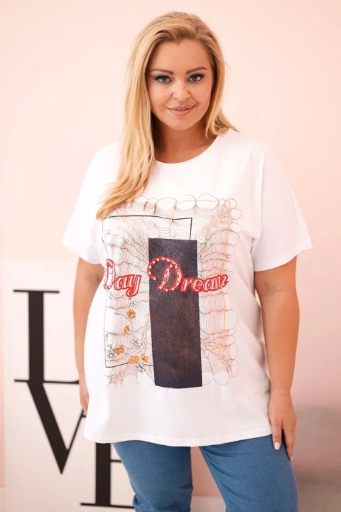 Bluzka damska bawełniana Plus Size z nadrukiem Day Dream biały + granatowy Bluzka damska bawełniana Plus Size z nadrukiem Day Dream biały + granatowy