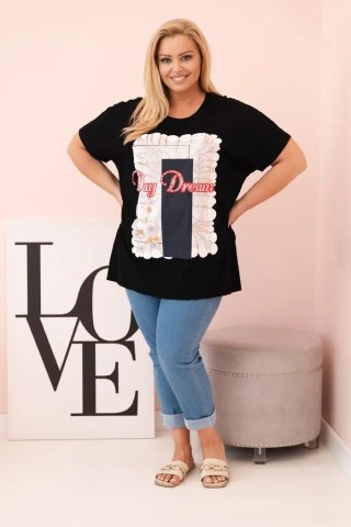 Bluzka damska bawełniana Plus Size z nadrukiem Day Dream czarny + granatowy uniwersalny