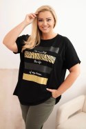 Bluzka damska bawełniana Plus Size ze złotym nadrukiem z brokatem czarna uniwersalny