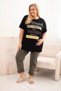 Bluzka damska bawełniana Plus Size ze złotym nadrukiem z brokatem czarna uniwersalny
