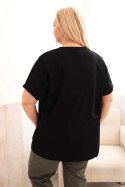 Bluzka damska bawełniana Plus Size ze złotym nadrukiem z brokatem czarna uniwersalny
